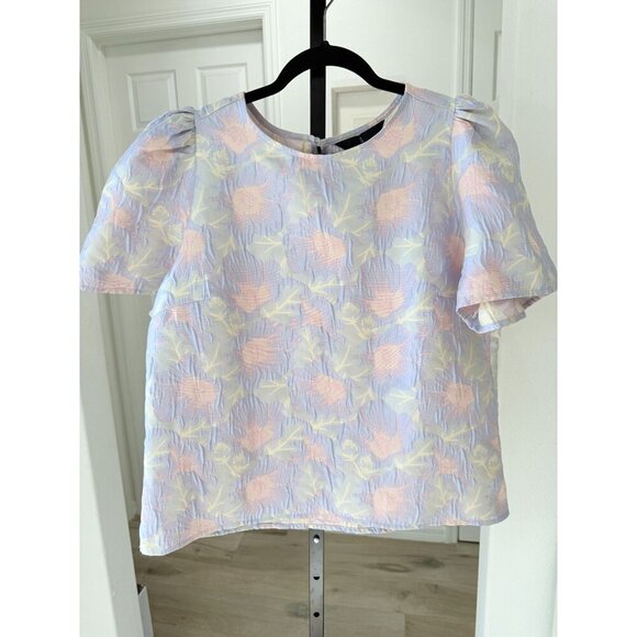NWT Abbey Glass Women's Marty Top XL Lilac Floral Jacquard Crew Neck Short Sleev - Picture 3 of 13